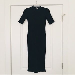H&M Black Midi Fitted Rib-Knit Dress 0 2 XS